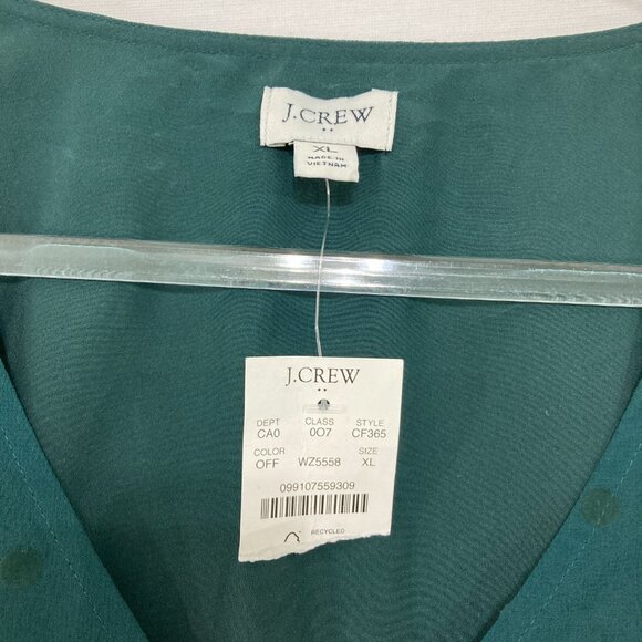New J. Crew size XL Green V Neck Swiss Dot Long Sleeve Chiffon Blouse Preppy - Picture 3 of 12